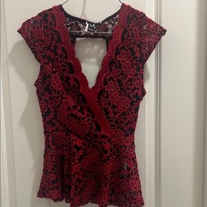 Windsor Red Lace Peplum V-Neck Top